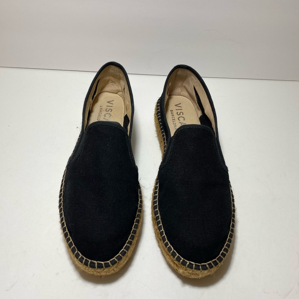 Viscata Barcelona Castell Canvas Espadrille Platforms, Black Women’s Size 40
